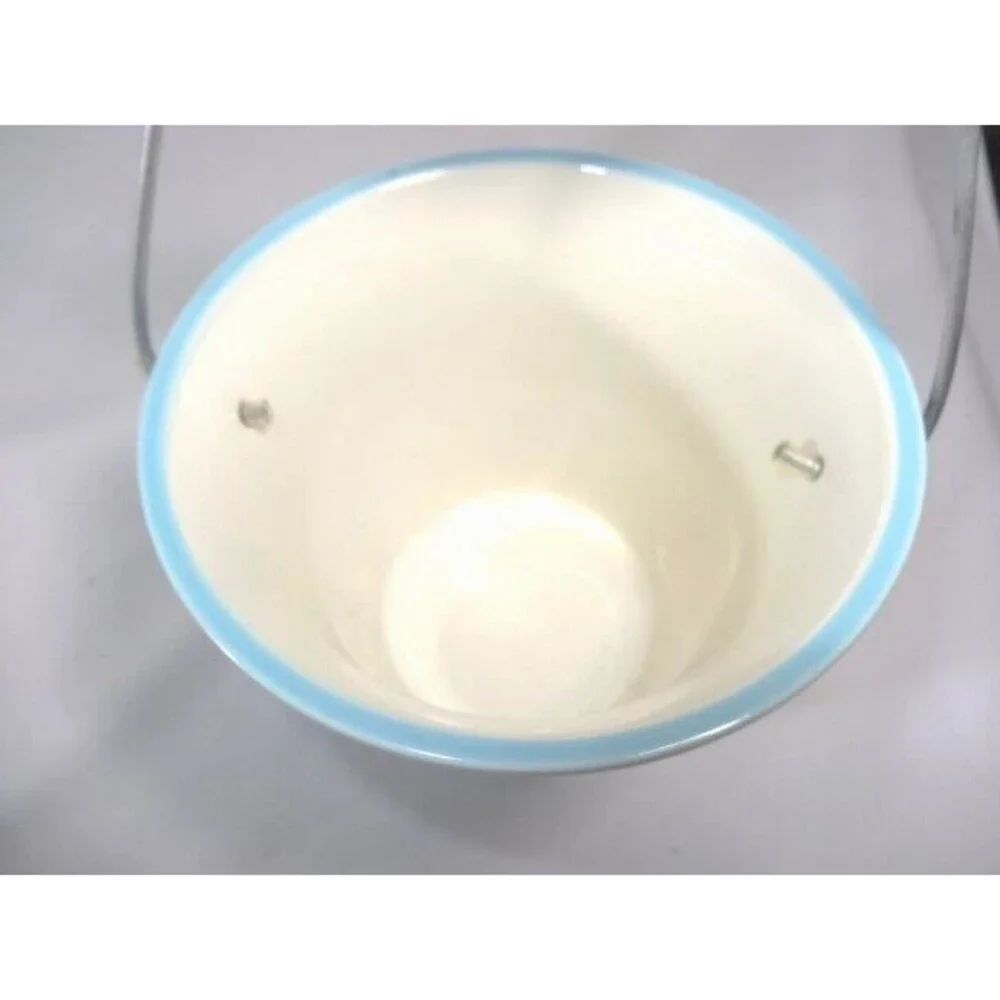 Our Name is Mud PASS THE BUCKET Pay it Forward Blue Ceramic Bowl Wood Handle